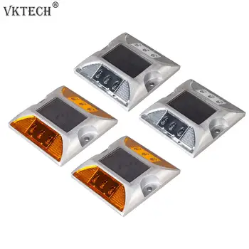 

2pcs 6LED Aluminum Outdoor Solar Powered Road Stud Light Reflective Warning Lamp Waterproof Double-sided Induction Ground Lamp