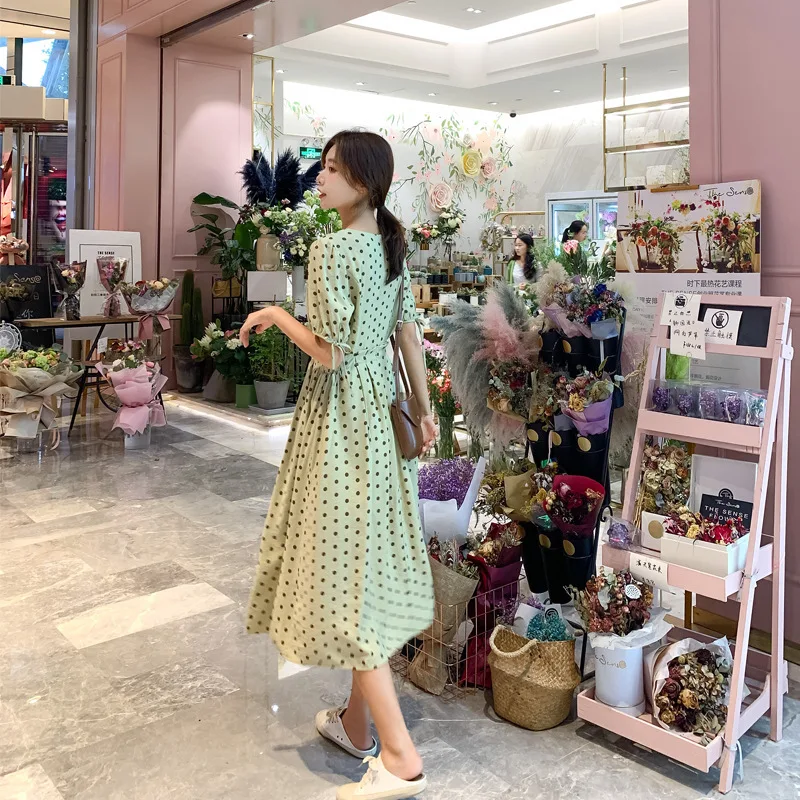 

Photo Shoot 2019 New Style Summer Wear MORI Series Literature And Art Hipster Slimming Elegant Cutout-Waist Polka Dot French Dre