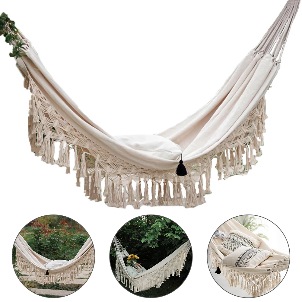 200cm * 150cm Hammock Macrame Hamacs Boho Decoration Home Decor Fringe Deluxe Double Hammock Net Chair Indoor Hanging Swing