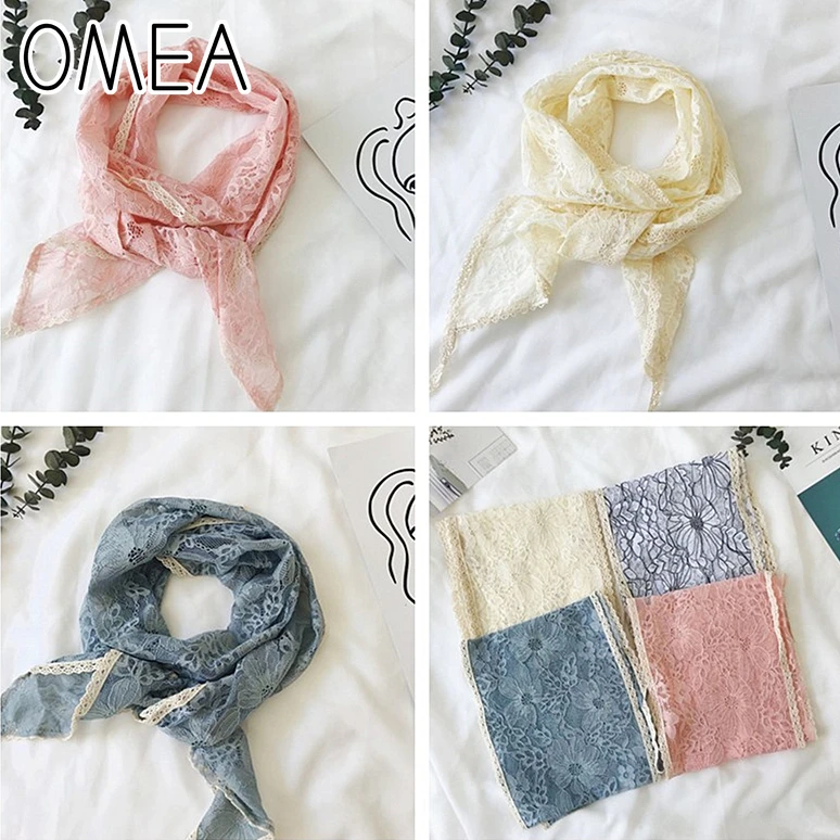 

OMEA Small Hollow-out Lace Women Scarf Necktie Decorate Bag Kerchief Neck Scarf Head Band Luxury Embroide Hair Scarf Floral