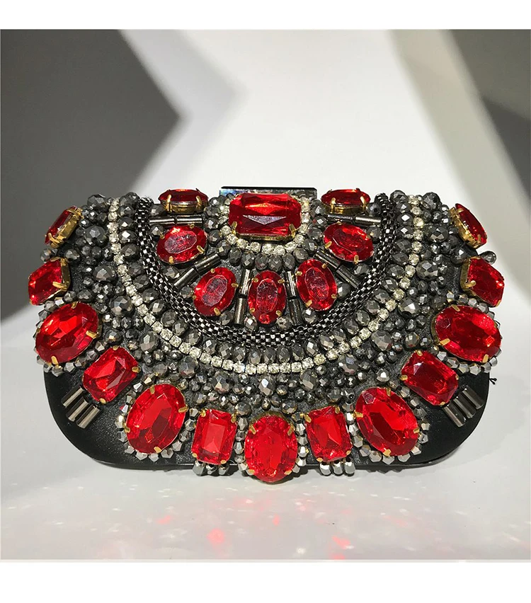 Luxy Moon Red Crystal Clutch Evening Bag Front View