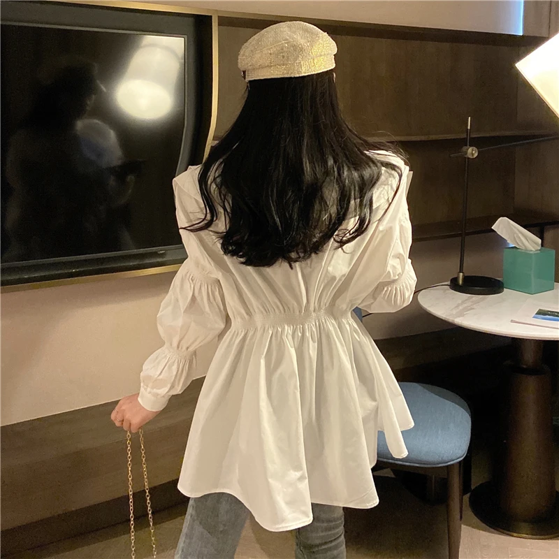 Блузки vetement femme женская одежда с оборками Женские топы и блузки свободные blusas mujer de moda feminina рубашки с длинным рукавом