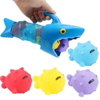 

Baby Bath Shower Toys Stereo Shark Fish Hunt Pool Game With Nets And 4 Fish To Catch Cartoon Educational Water Animals Bath Toys