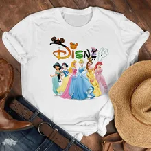 

Fashion Women's Clothing Disney Princesses Cartoon Printed Tops Ladies Casual Tees Kawaii Summer Short Sleeve T-shirts Female