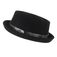 2022 Men Fedora Hats Fashion 100% Pure Wool Men's Hat Texture Belt PORK PIE Hat Classic Church Cap Autumn 2