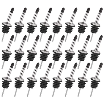 

48 Pack Stainless Steel Bottle Pourers Tapered Spout - Liquor Pourers with Rubber Dust Caps, Wine Stopper, Wine Spout
