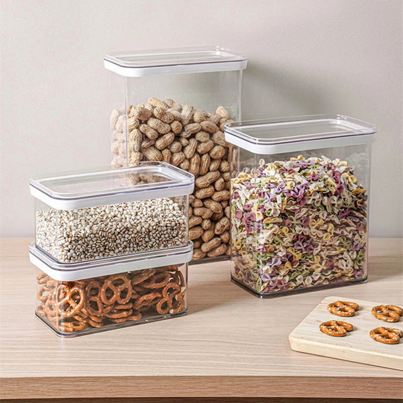 0.9L/2.4L/3.4L Plastic Storage Box Transparent Food Container Jars for Bulk Cereals Sugar Case Kitchen Organizer Accessories 2