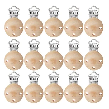

15pcs/lot Metal Wooden Baby Children Pacifier Holder Clip Holders Cute Infant Round Nipple Clasps Holders Accessories