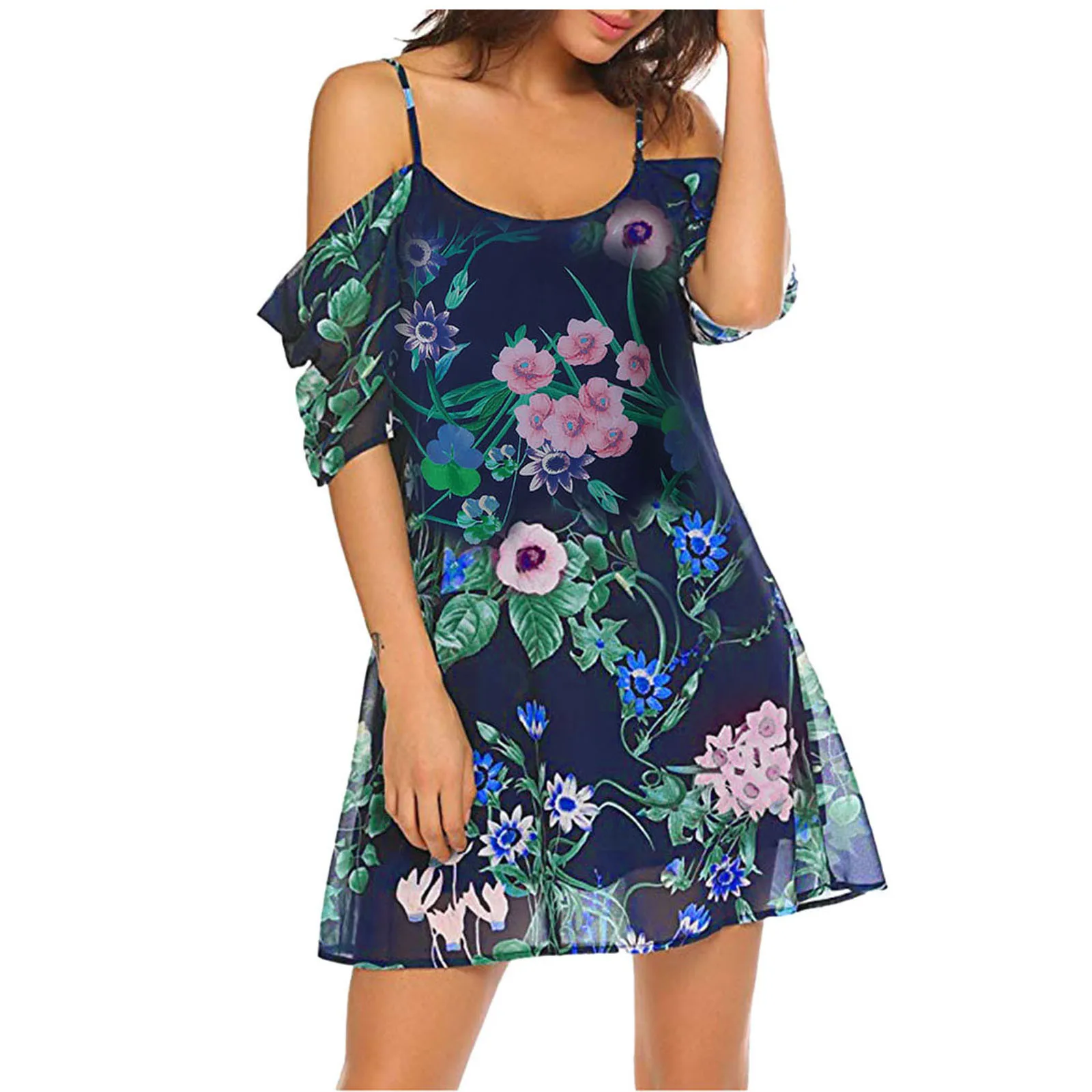Women Fashion Summer Dress Casual Beach Sling Small Floral Printing Dresses Summer Clothes For Women Сарафаны Женские Летние 1