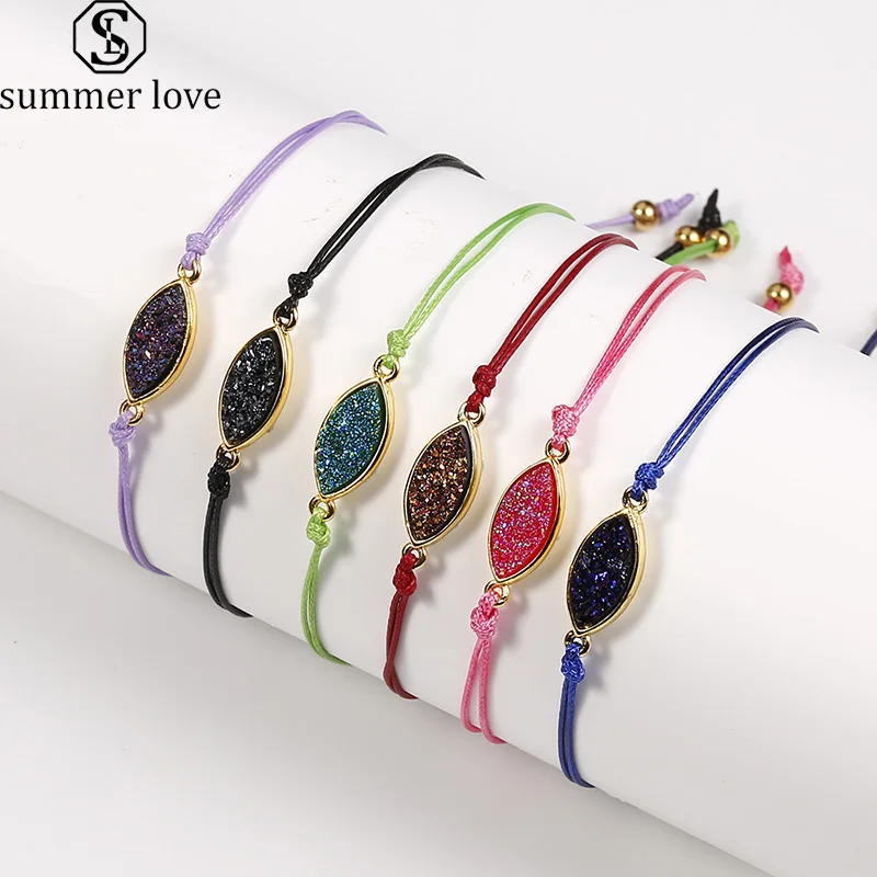 

Never Fade Copper Inlay Simulate Stone Resin Charm Bracelet Adjustable Rope Bracelet for Women Handmade String Jewelry 2019