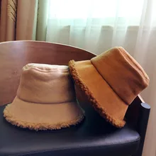 Овечья шерсть зимняя шапка-ведро для женщин и девушек модная однотонная Толстая теплая плюшевая шапка рыбака из искусственного меха Bob Дамская туристическая Панама