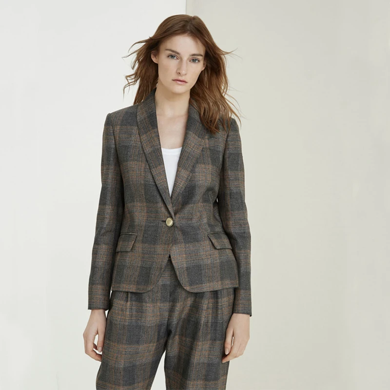 

Women's Pants Suit Blazer Sets Jacket Autumn And Winter 2020 New Plaid Office Work Suit One-button Coat Elegant Slim Fashion