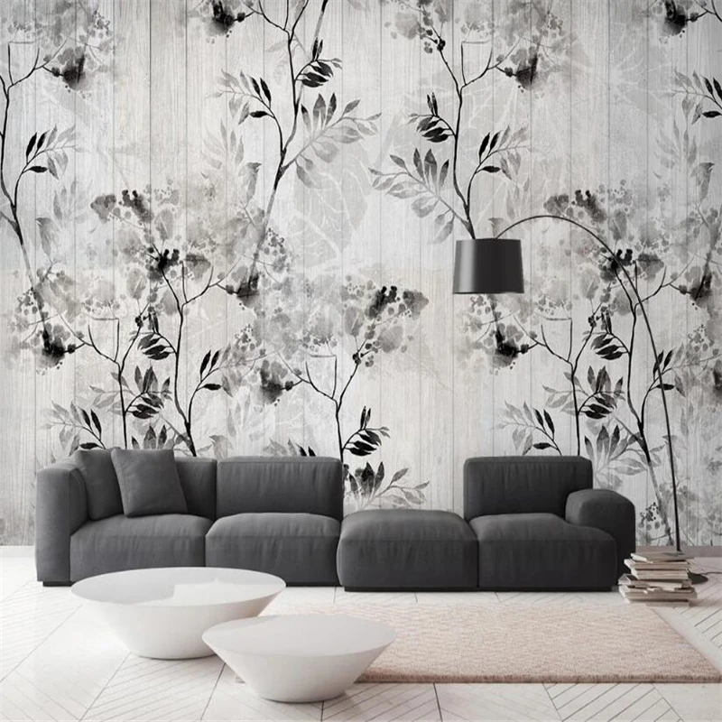 beibehang custom Modern minimalist nordic black white leaf wooden retro wallpapers for living room background murals wall paper