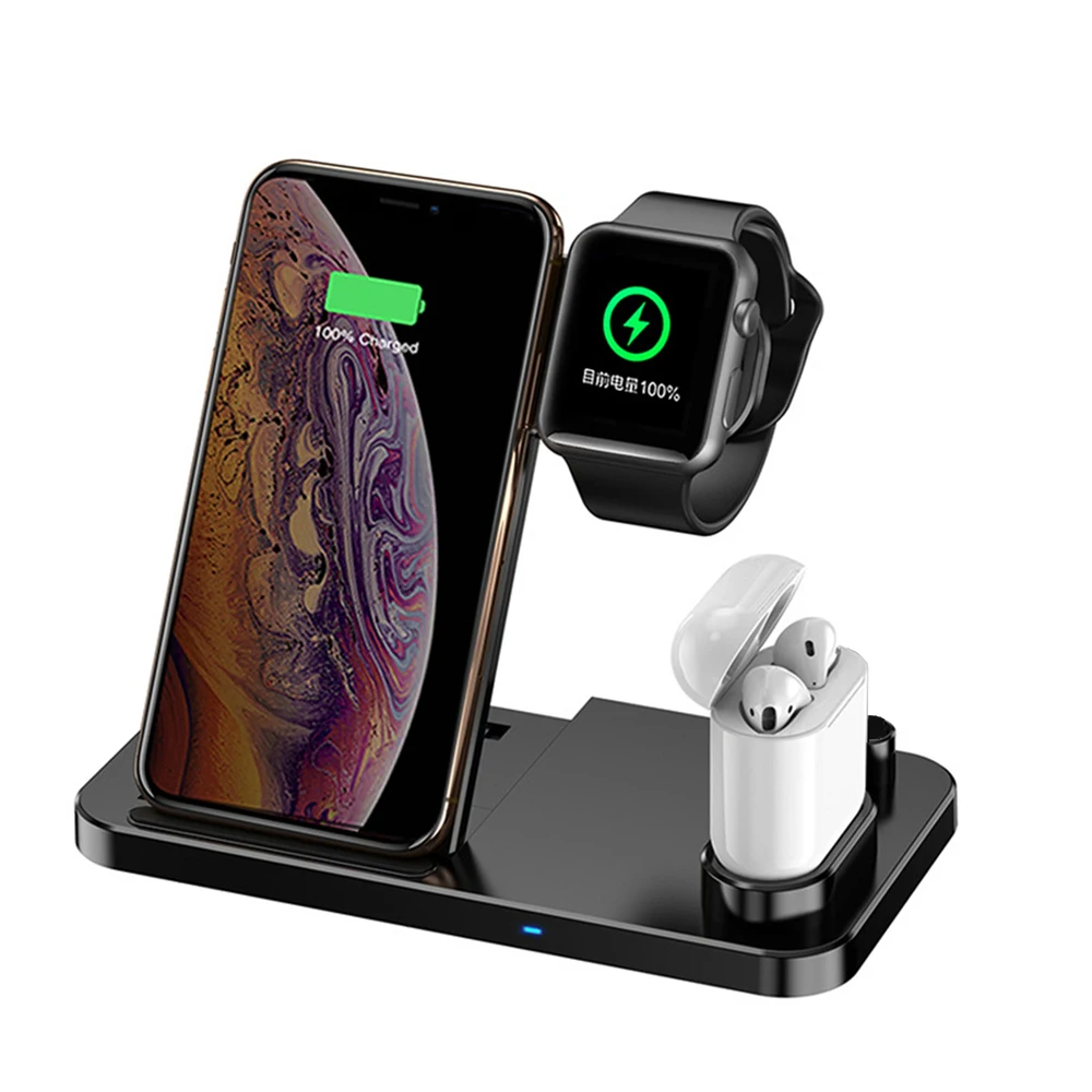 4 in 1 QI Wireless Fast Charger Folding Charging Dock Stand for iPhone X 8 Smart Phone for Apple Pen / Watch 1/2/3/4 for Airpods