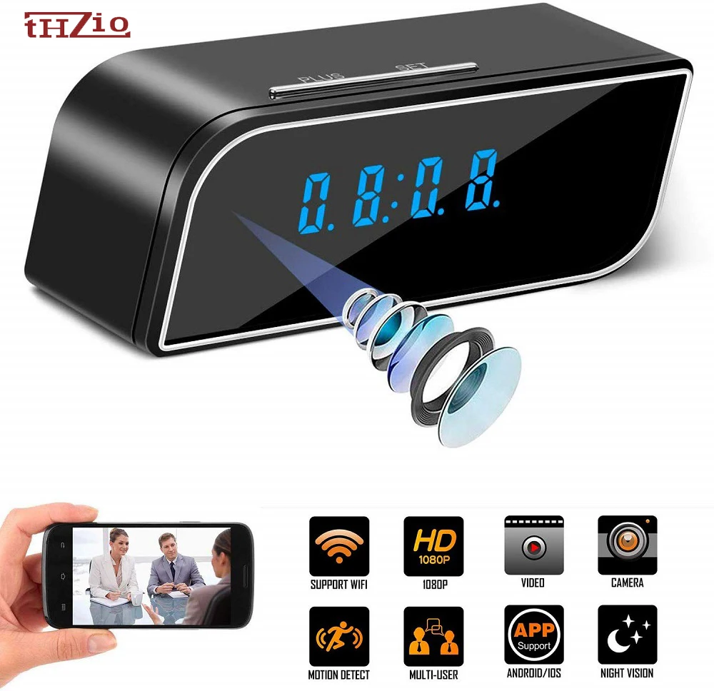 

HD 1080P WIFI Mini Camera Alarm Clock Camera Infrared Motion Detection Home Surveillance Clock support Remote control pk sq11