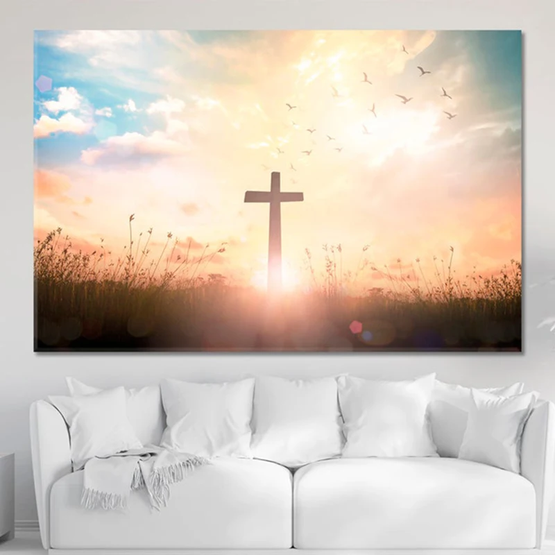 Jesus Cross Painting Christian Wall Art Religious Canvas Painting Poster and Prints for Living