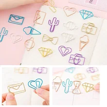 

1 set (10pcs) Cactus Diamonds Ice Cream Camera Clip Hollow Out Metal Bookmarks Binder Clips Notes Letter Paper Clip Office Supp