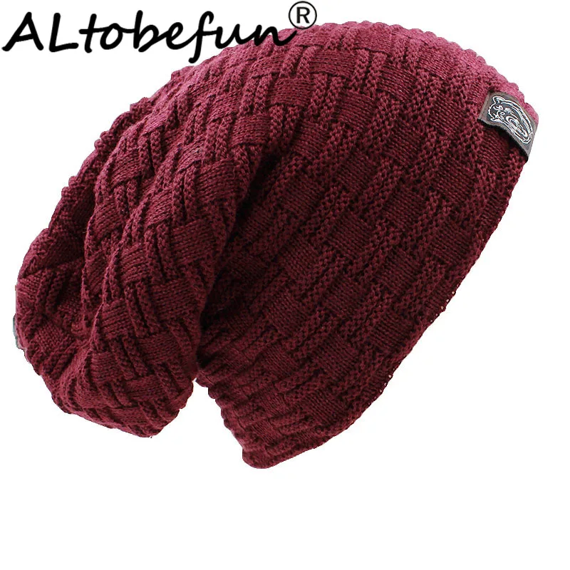 

ALTOBEFUN Men Beanie Solid Design Skullies Bonnet Winter Hats For Women Men's Faux Fur Warm Baggy Knitted Winter Hat Caps BHT035