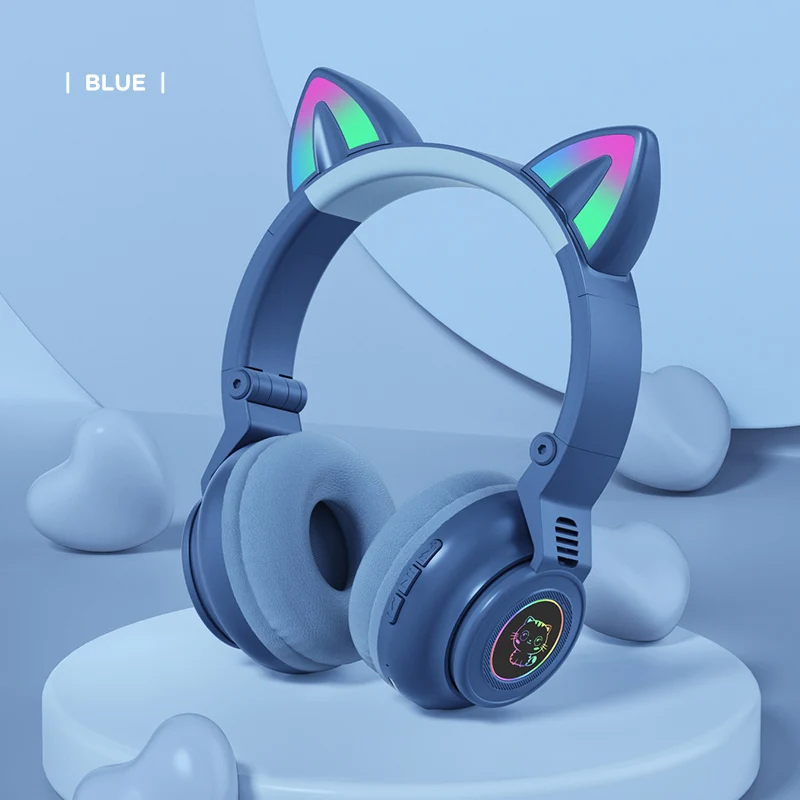 Cute RGB Kitten wireless Headsets Bluetooth 5.0 Bass Noise Cancellation Adult Child Girl Headset Support TF Card Helmet with Mic