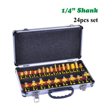 

24pc/lot 1/4" 6.35mm Shank Milling Cutters Straight Router Bit Tungsten Carbide Trimming Knife Forming Milling Box Case MC01038