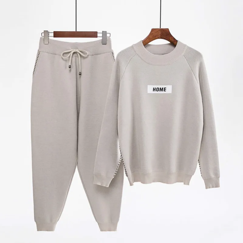 

Women's Sets 2020 Autumn Winter Woolen And Cashmere Knitted Warm Suit O-Neck Sweater + Harem Pants Loose Style Two-piece Sets