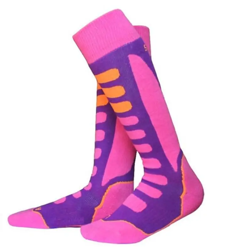 pink purple yellow Детские утепленные зимние теплые лыжные носки унисекс длинные катание на сноубордах, спортивные носки для велоспорта, кемпинга, прогулки походы, термо-носки - Цвет: pink purple yellow