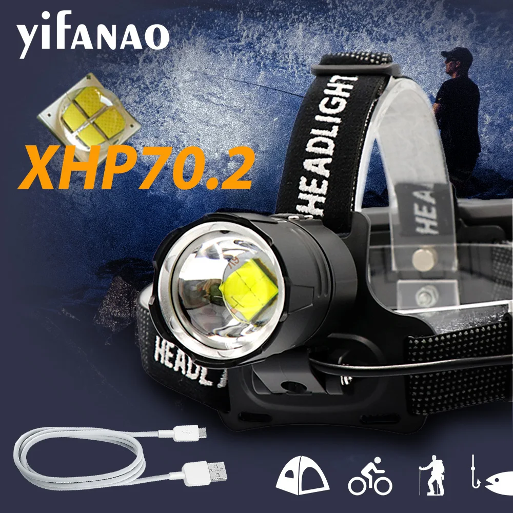 3000лм XHP70.2 светодиодный налобный фонарь Xlamp XHP50 USB Перезаряжаемый налобный фонарь V6 супер яркий походный велосипедный водонепроницаемый фонарь для использования 18650