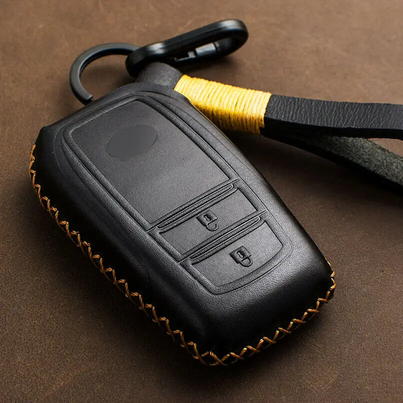 2Buttons-Black Gold Чехол из натуральной кожи для ключей автомобиля для Toyota Highlander Land Cruiser Riez 86 Hilux Innova Fortuner Rav4 Camry Prado Shell - Название цвета: 2Buttons-Black Gold