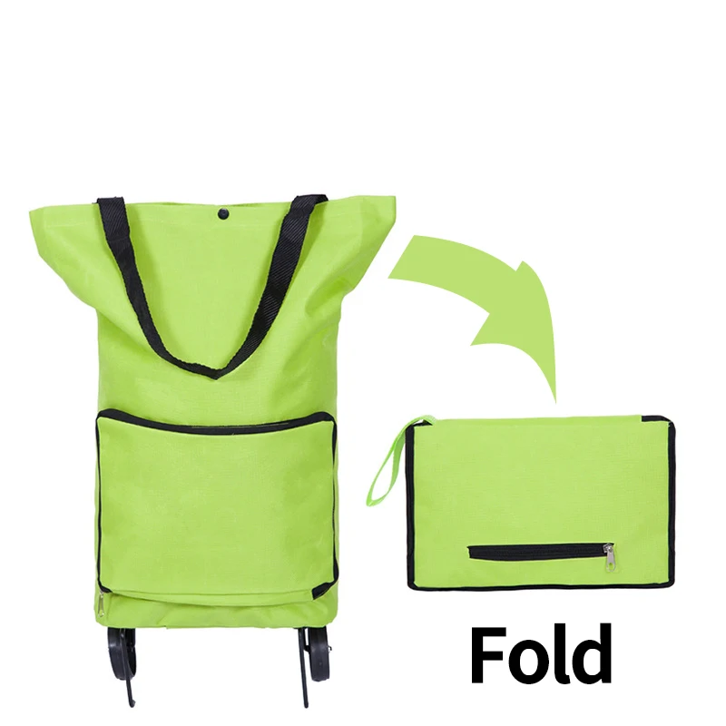 Складная Многофункциональная хозяйственная сумка-тележка с колесами, многоразовая зеленая сумка для хранения, водонепроницаемая