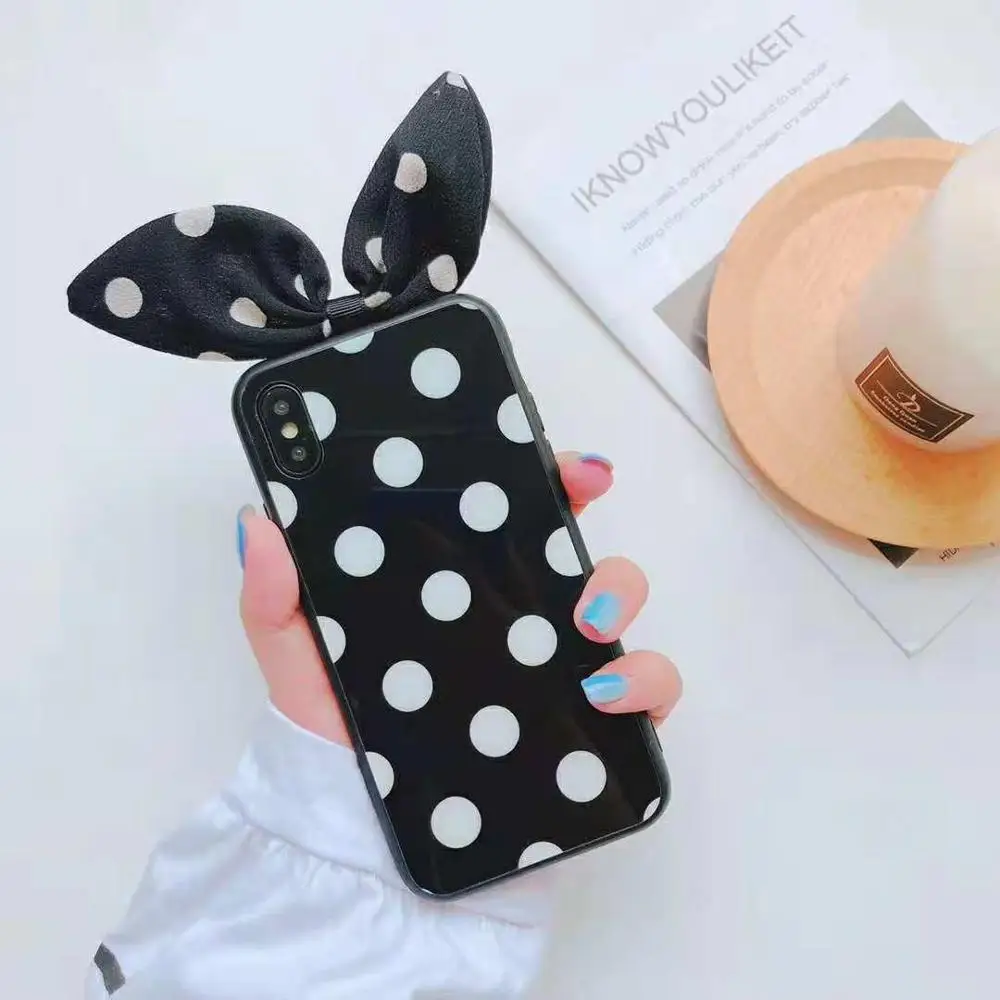 Для Iphone 6 6S 7 8 Plus X XS XR XSMAX Модный милый 3D чехол для мобильного телефона с волнистым бантом закаленное стекло грязеотталкивающий чехол - Цвет: 01