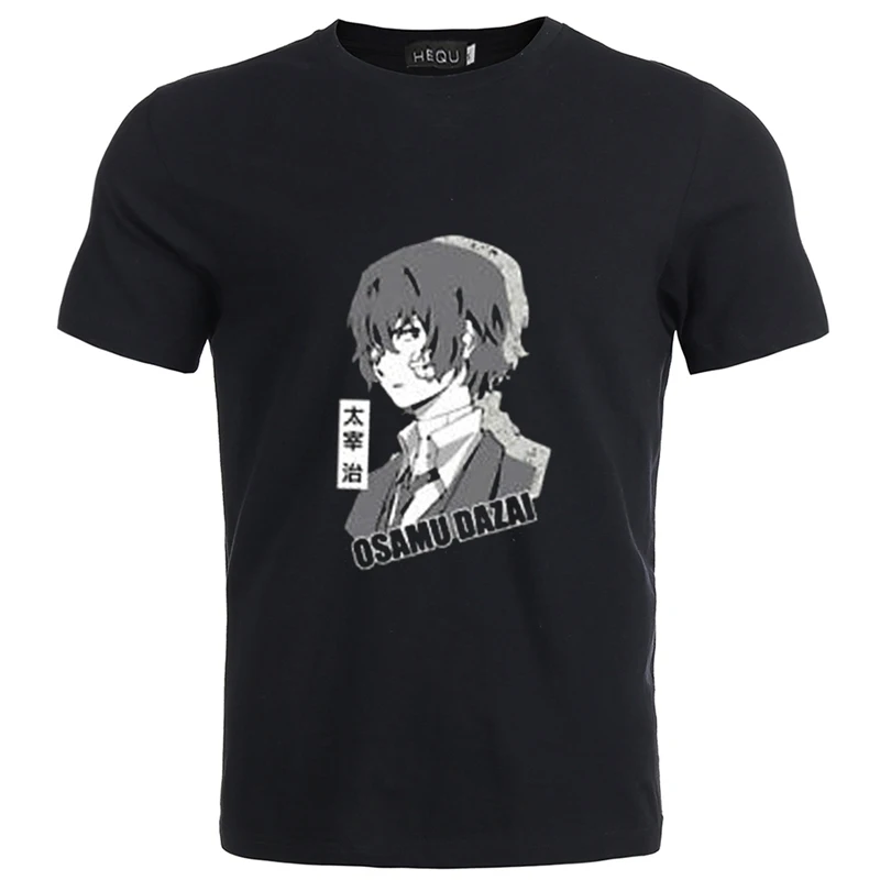 Anime Bungo Stray Dogs Men Japenese Letter Printed T-shirt Osamu Dazai Atsushi Short Sleeve Tshirt