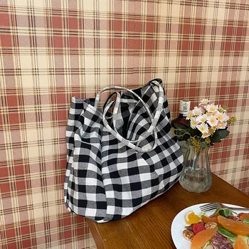 

Brand Designers Plaid Canvas Shoulder Messenger Bags Large Capacity Shopping Bag Travel Tote Casual Handbags Bolsa Feminina