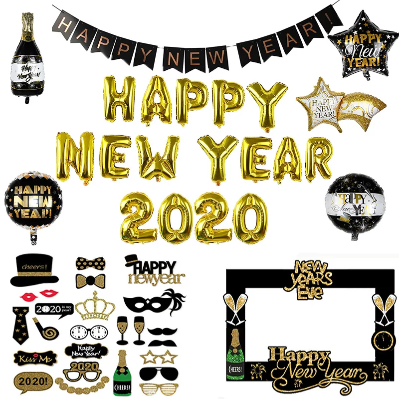 

Happy New Year 2020 Decoration Photo Booth Props for Navidad 2019 New Year Christmas Party Home Decoration Balloon