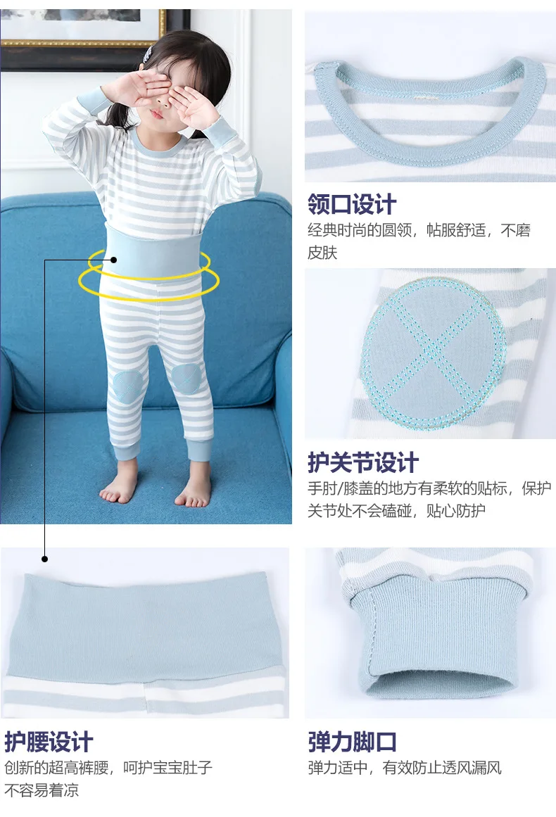 Комплект нижнего белья для младенцев на весну и осень г. Новая стильная Пижама с высокой талией для новорожденных хлопковый спортивный костюм комплект из двух предметов
