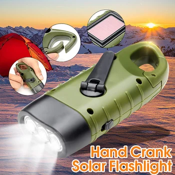 

Mini Emergency LED Solar Hand Crank Dynamo Flashlight Rechargeable LED Light Lamp Charging Powerful Torch For Outdoor Camping