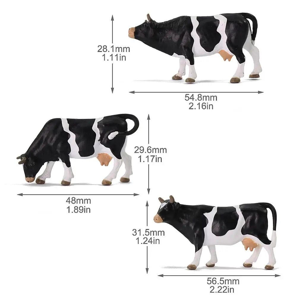 12pcs 1:43 O Scale Model Painted Cows Black and White PVC Model Farm Animals Railway Layput Desktop Decor AN4301