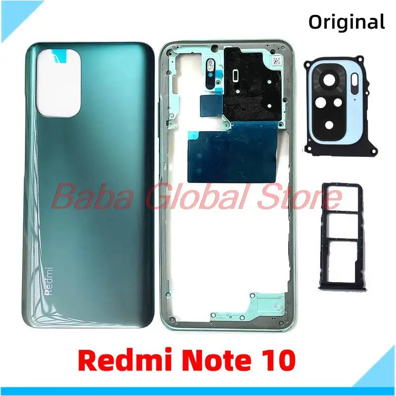 Оригинальный ремонт корпуса для Xiaomi Redmi Note 10 задняя крышка + средняя рамка Кнопка