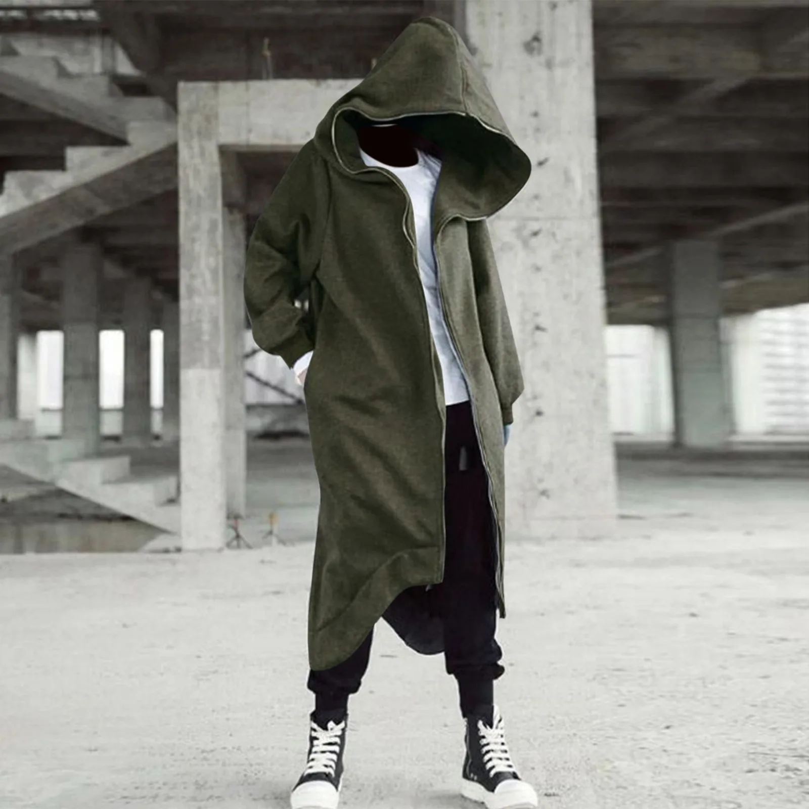 Мужская длинная однотонная толстовка на молнии с капюшоном в темном стиле, Зимняя Теплая мужская куртка в стиле хип-хоп, модель 5xl