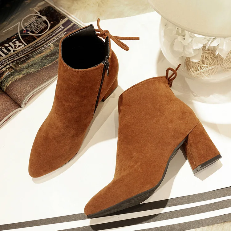

Women Mid Calf Boots Yellow Color Pointed Toe Zippers Autumn Spring Women Martin Boots Casual Lace-up Boots ty6