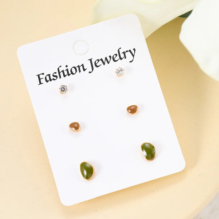 

Pop Girl Delicate Irregular Geometric Earrings Resin Pattern Drop Glaze Three-piece Set of Small Earrings