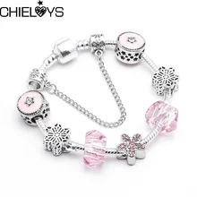 CHIELOYS,, весенний очаровательный браслет для женщин, розовые хрустальные бусины, Посеребренная Цепочка-змейка, брендовый браслет, ювелирное изделие, подарок