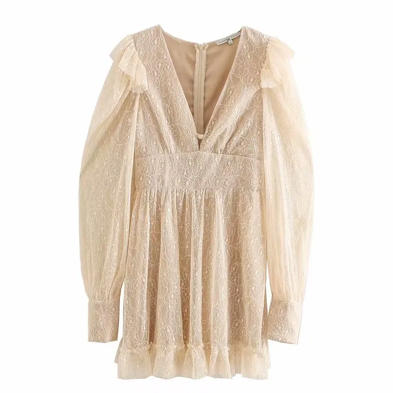 

2020 Europe And America feng chun WOMEN'S Dress New Style Long Sleeve Vacation Style V-neck Lace Dress A9gs9507
