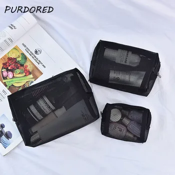 

PURDORED 1 pc Black Mesh Cosmetic Bag Zipper Makeup Bag For Women Wash Toiletry Bag neceser maquillaje Dropshipping
