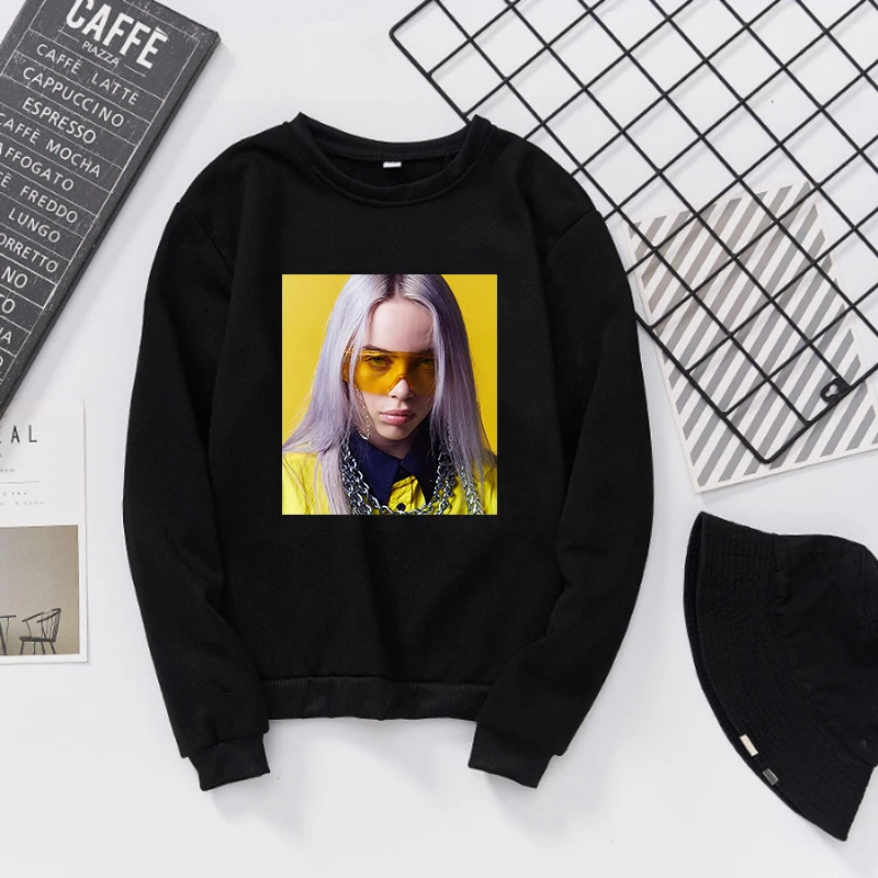 Billie Eilish толстовка с принтом kawaii Толстовка Полерон женская одежда Harajuku Повседневное Лидер продаж ТАТА толстовки KPOP кофты - Цвет: Black