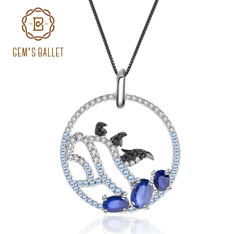 

GEM'S BALLET Cute Glacier Penguin Pendant 925 sterling Silver Natural Blue Sapphire Handcrafted Necklace For Women Fine Jewelry