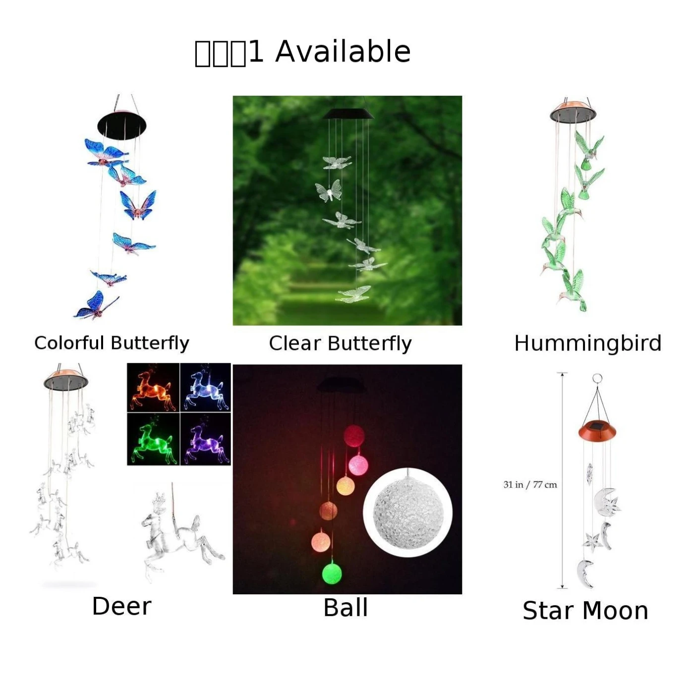 Solar Color-Changing Wind Chime Hummingbird LED Garden Patio Hanging Decor