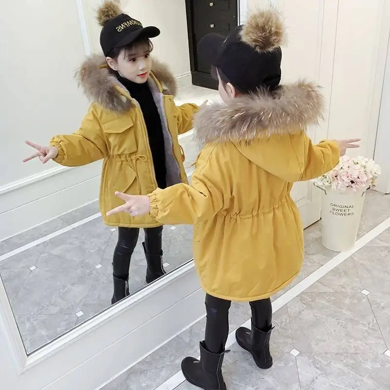 

2019 Winter New Children Girls Cotton-Padded Warm Thick Parkas Jacket Kids Girls Plus Velvet Down Cotton Coats Outerwear W278