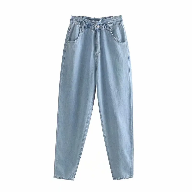 TRAF женские джинсы с высокой эластичной резинкой на талии, винтажная мода, Zippy Fly, боковые карманы, уличная одежда, джинсовые штаны, изысканные джинсы Femme - Цвет: as picture