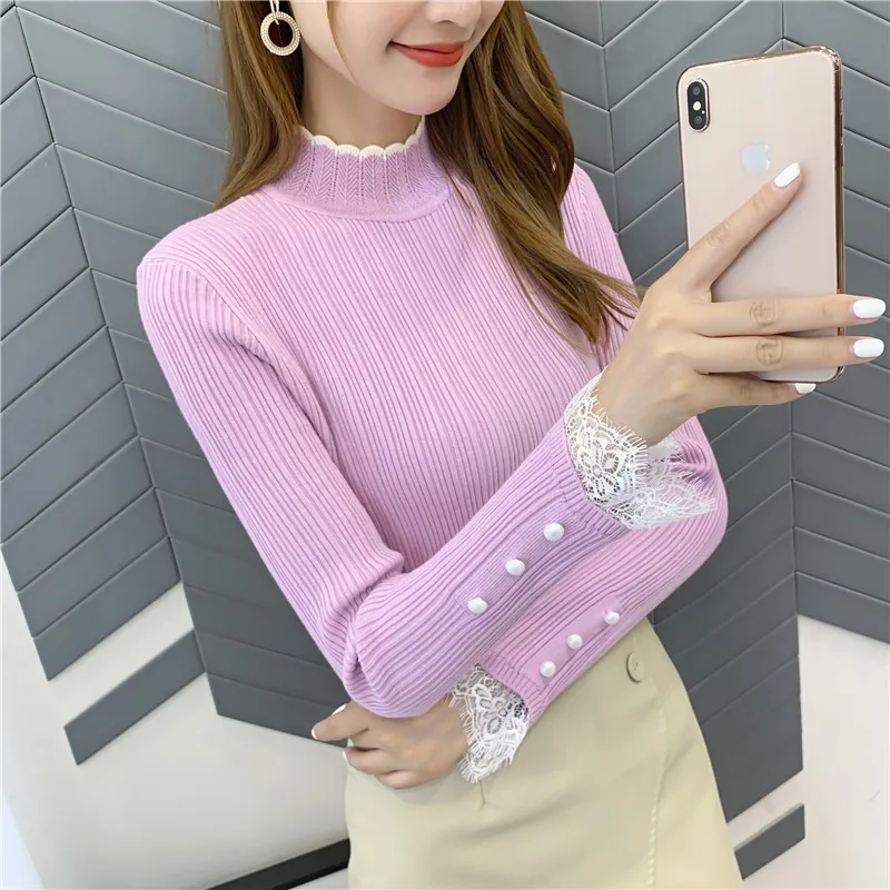Пуловер Blusas De Inverno Feminina, 9411, настоящая фотография, утепленный джемпер с кружевными рукавами, 38- 1-й этаж, 3 ряда, 4 полки