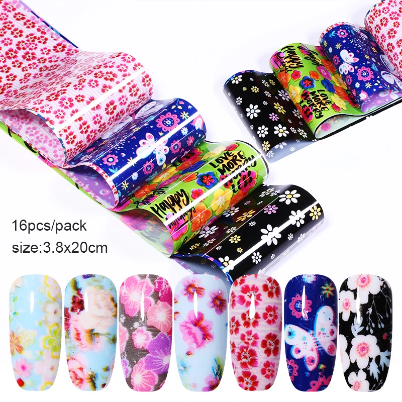 10pcs Flower Nail Art Foils Transfer Slider Mixed Designs Rose DIY Sticker Nail Foil UV Gel Adhesive Wraps Accessories - Цвет: 21(10pcs per bag)